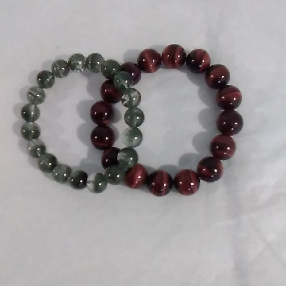 Green and Brown Glass Beaded Bracelet Set Of 2